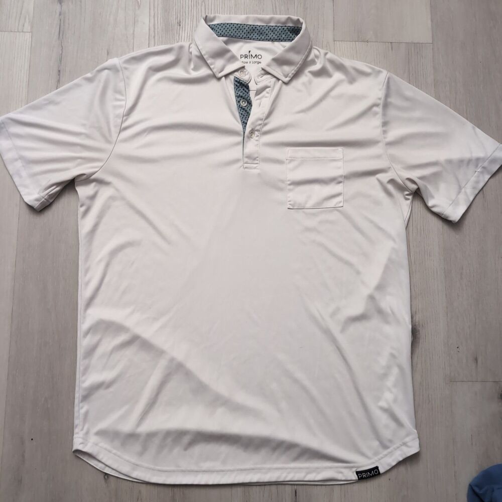 Primo Polo Men's XL White Performance Golf Front Pocket Stretch Active Logo
